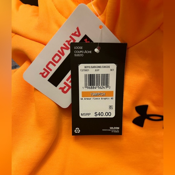 Under Armour Hoodie Boys Youth Small Orange Pullover Logo Sweatshirt - Picture 4 of 5